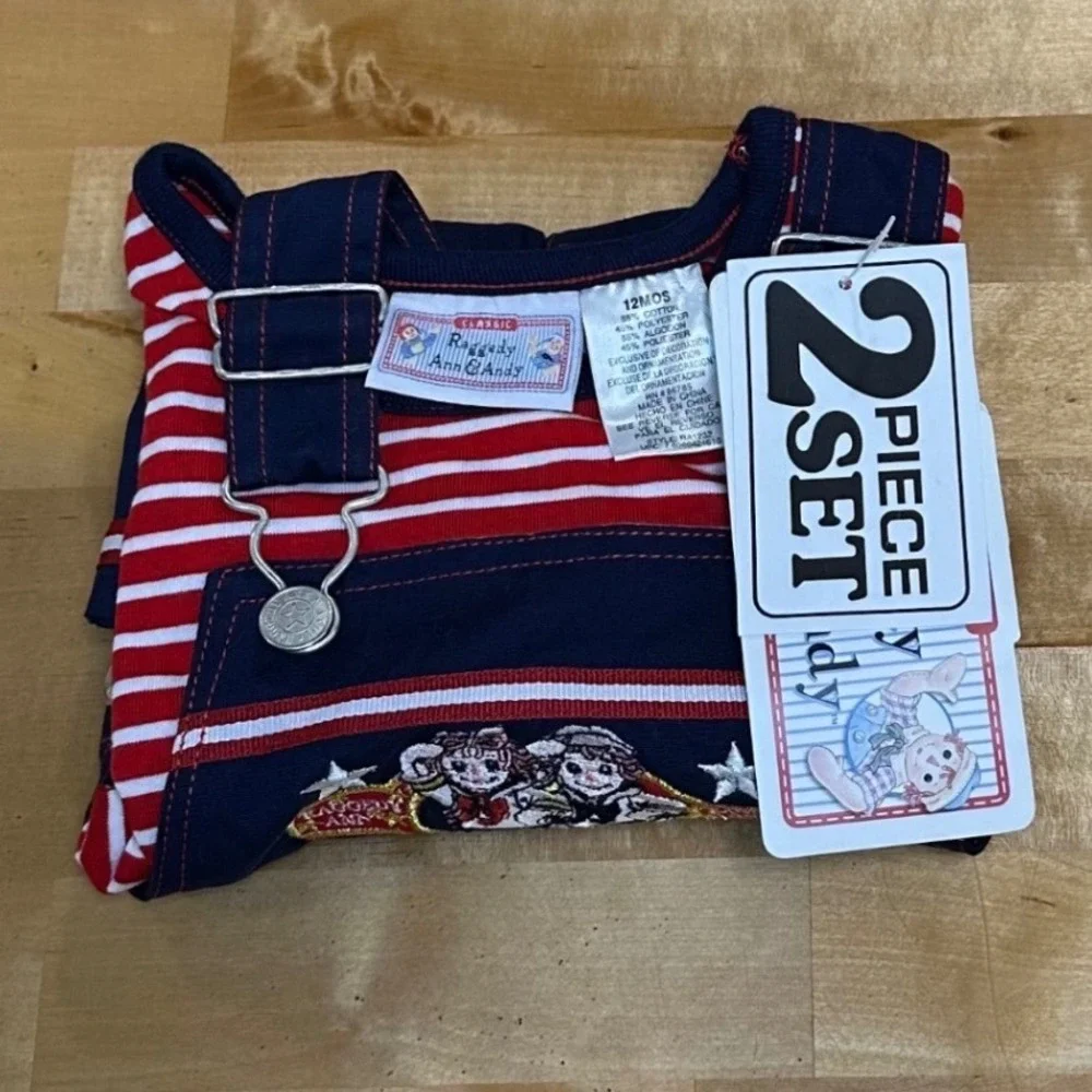 Raggedy Ann & Andy Jumper Set Kids 12M Navy Red NWT Vintage Style Embroidered